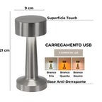 Luminária de Mesa em LED Touch Recarregável Prata Sirena
