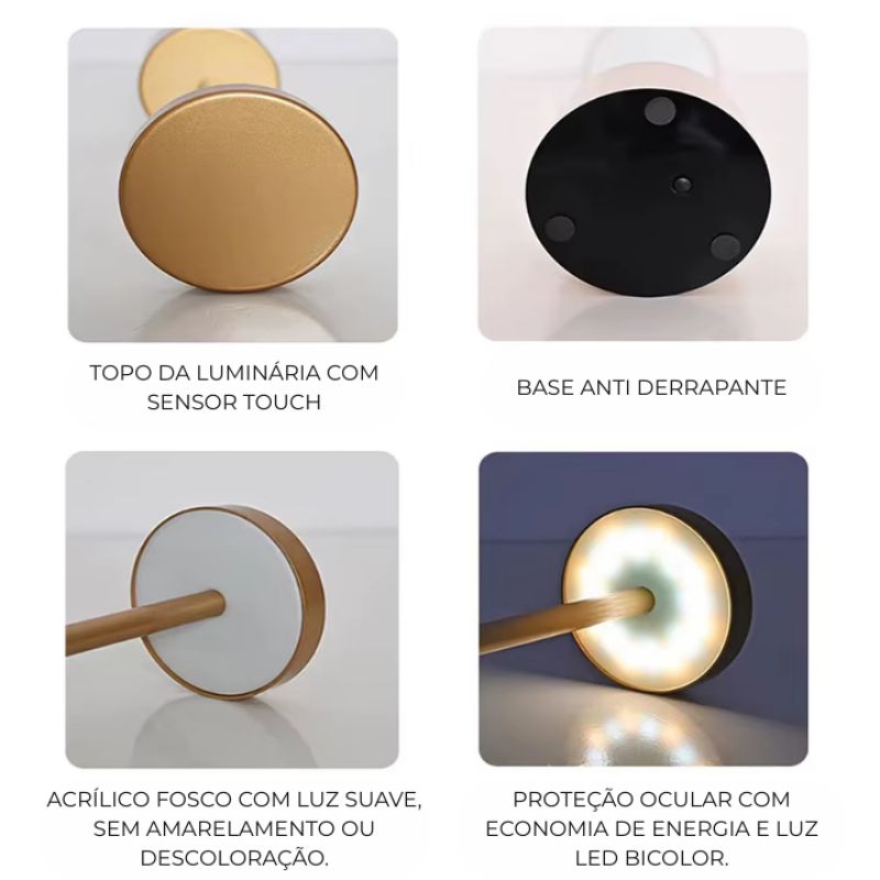 Luminária de Mesa em Led Recarregável Dourada Modelo Orbi