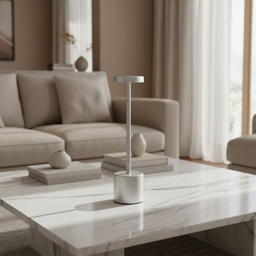 Luminária de Mesa em Led Recarregável Prata Modelo Orbi