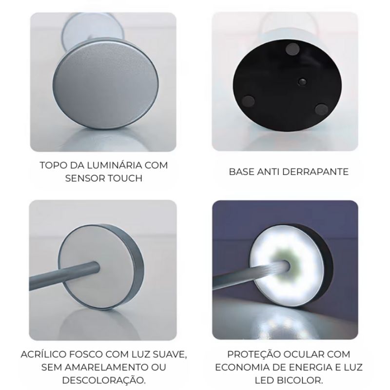 Luminária de Mesa em Led Recarregável Prata Modelo Orbi