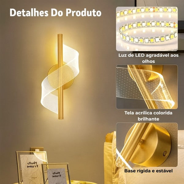 Luminária de Parede Decorativa Dourada Spira